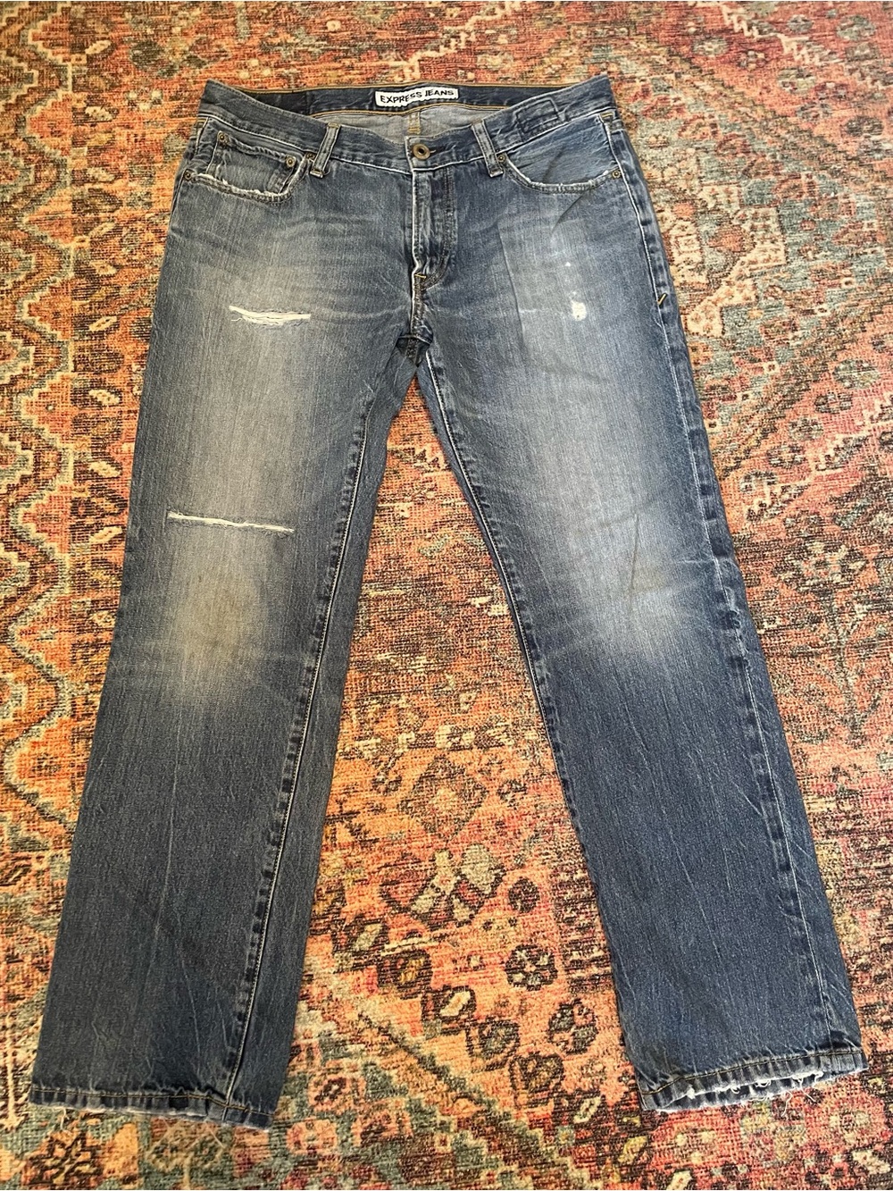 Express Men's Straight-Leg Distressed Rocco Jeans